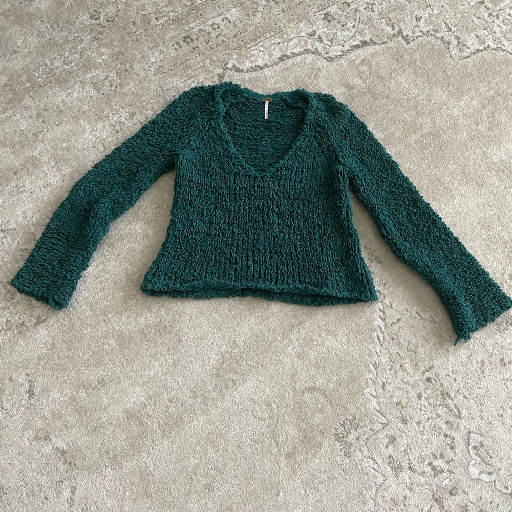 Women’s Green Free People Long Flare Sleeve Sweater Size XS NICE!